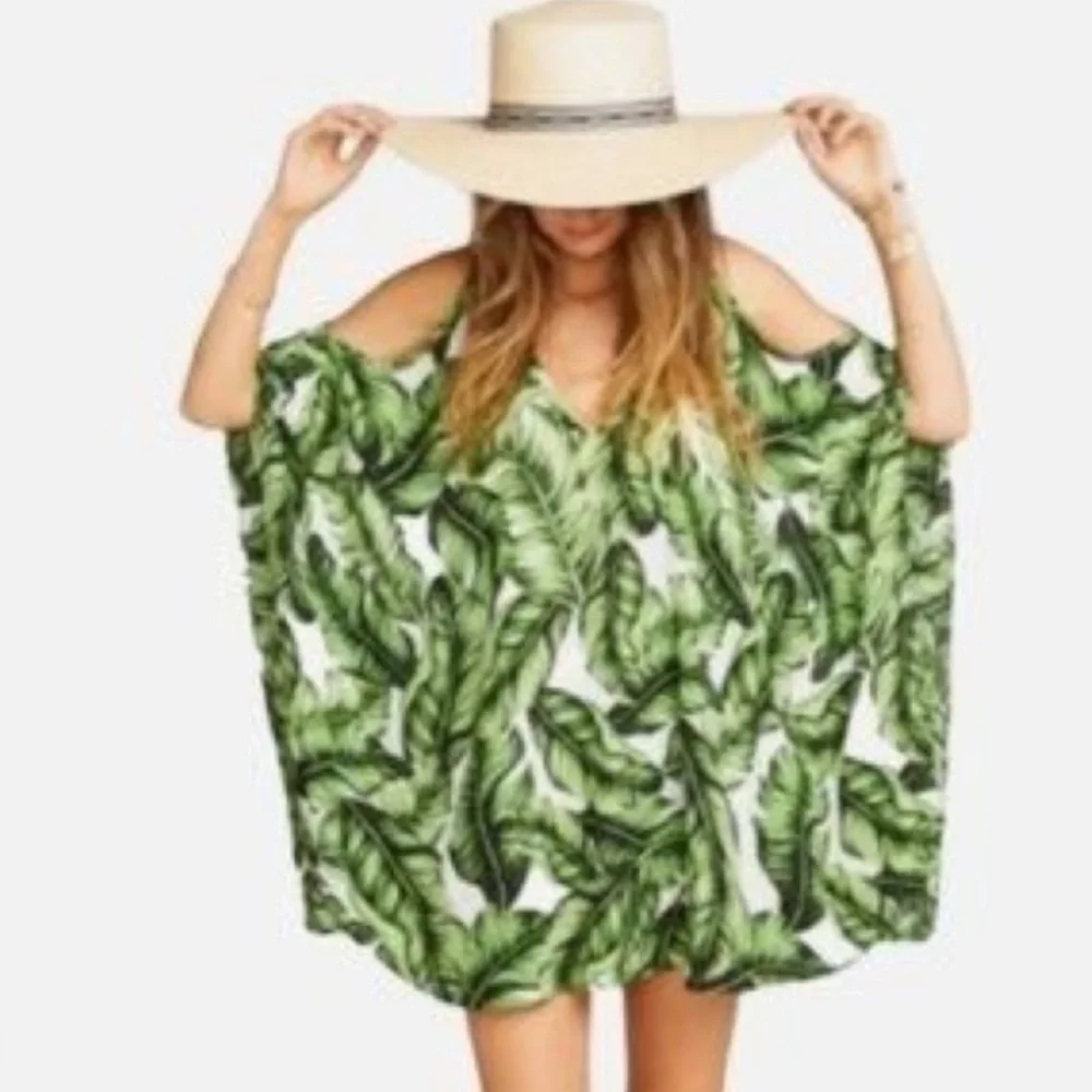 Show Me Your Mumu Peta Boo Frond of You Palm Print Cold Shoulder Coverup Top M